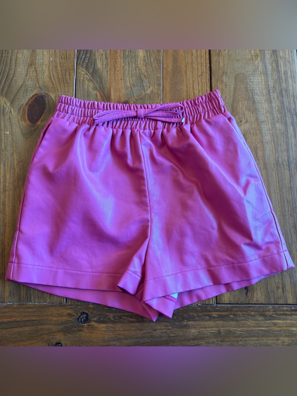 Molly Bracken Bright Pink Elastic Waist Drawstring Faux Leather Shorts Size 10